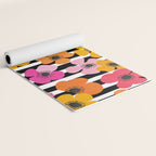 Midcentury Playful Botanica Bold Multicolor Retro Flowers On Black And White Stripes Yoga Mat Gallery Image 2