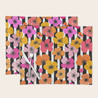 Midcentury Playful Botanica Bold Multicolor Retro Flowers On Black And White Stripes Placemat Gallery Image 1