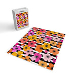 Midcentury Playful Botanica Bold Multicolor Retro Flowers On Black And White Stripes Jigsaw Puzzle Gallery Image 2