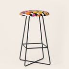 Midcentury Playful Botanica Bold Multicolor Retro Flowers On Black And White Stripes Stool Gallery Image 1
