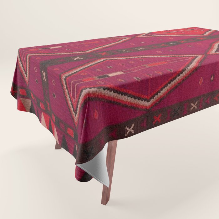 The Crimson Symmetry Handwoven Tribal Kilim Art Tablecloth Gallery Image 1
