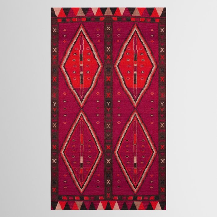 The Crimson Symmetry Handwoven Tribal Kilim Art Tablecloth Gallery Image 2