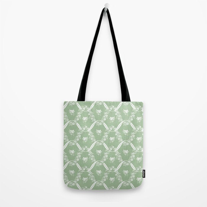 Vintage French Flower Green Tote Bag Gallery Image 2