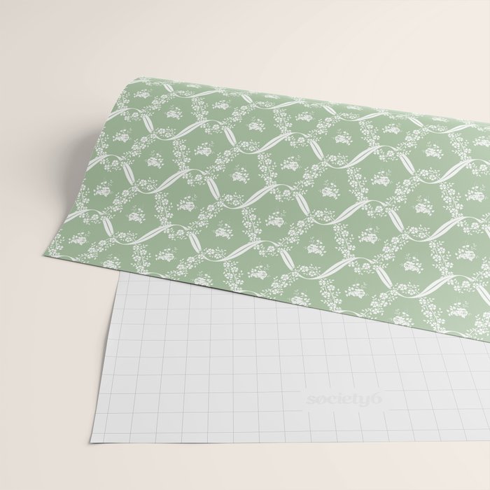 Vintage French Flower Green Wrapping Paper Gallery Image 2