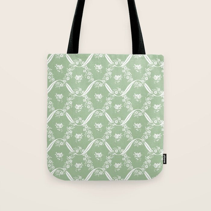 Vintage French Flower Green Tote Bag Gallery Image 1