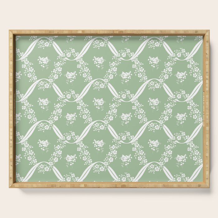 Vintage French Flower Green Serving Tray Gallery Image 1