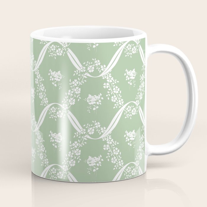 Vintage French Flower Green Coffee Mug Gallery Image 1