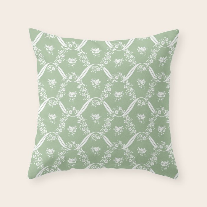 Vintage French Flower Green Throw Pillow Gallery Image 6