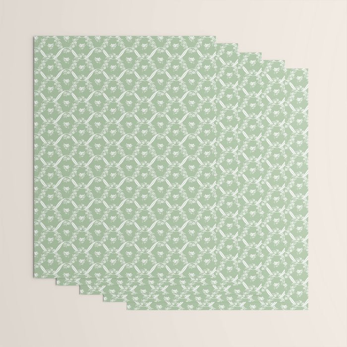 Vintage French Flower Green Wrapping Paper Gallery Image 3