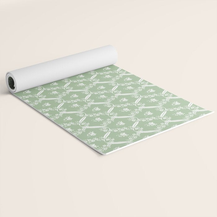 Vintage French Flower Green Yoga Mat Gallery Image 2