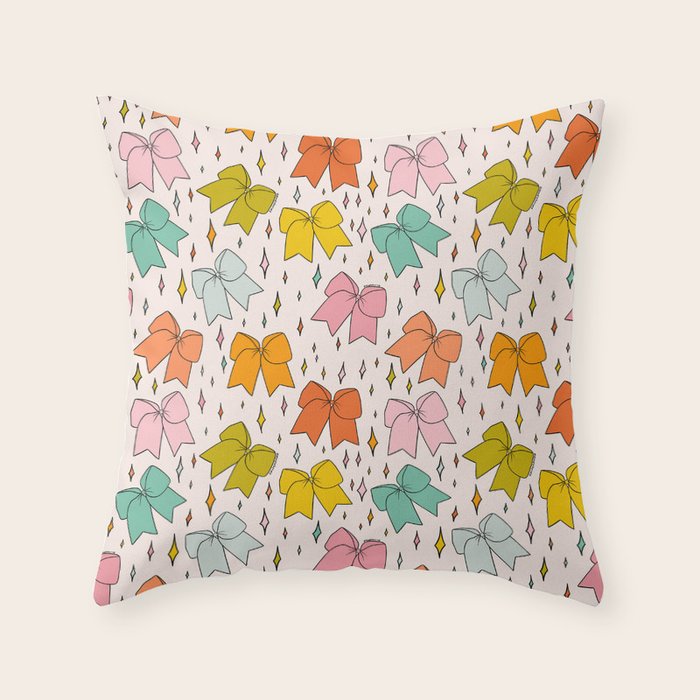 Rainbow Bow Print Throw Pillow Gallery Image 1