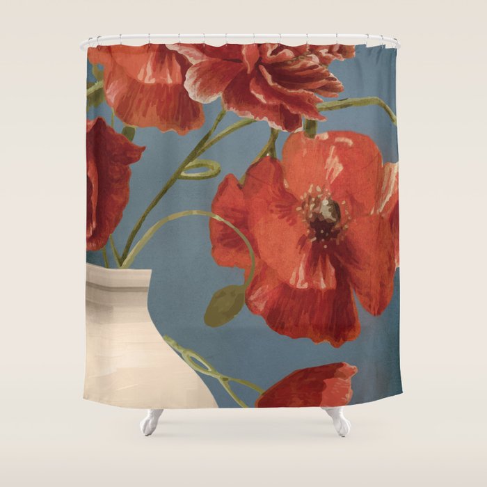 Poppies in Vase 1 Shower Curtain Gallery Image 1