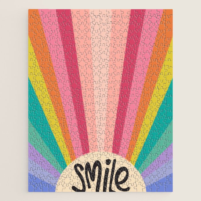 Smile - 70s Retro Sun Rainbow  Jigsaw Puzzle Gallery Image 1