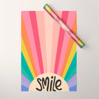 Smile - 70s Retro Sun Rainbow  Wrapping Paper Gallery Image 1