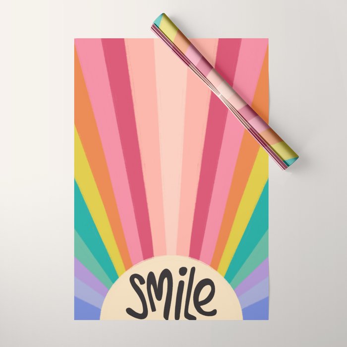Smile - 70s Retro Sun Rainbow  Wrapping Paper Gallery Image 1