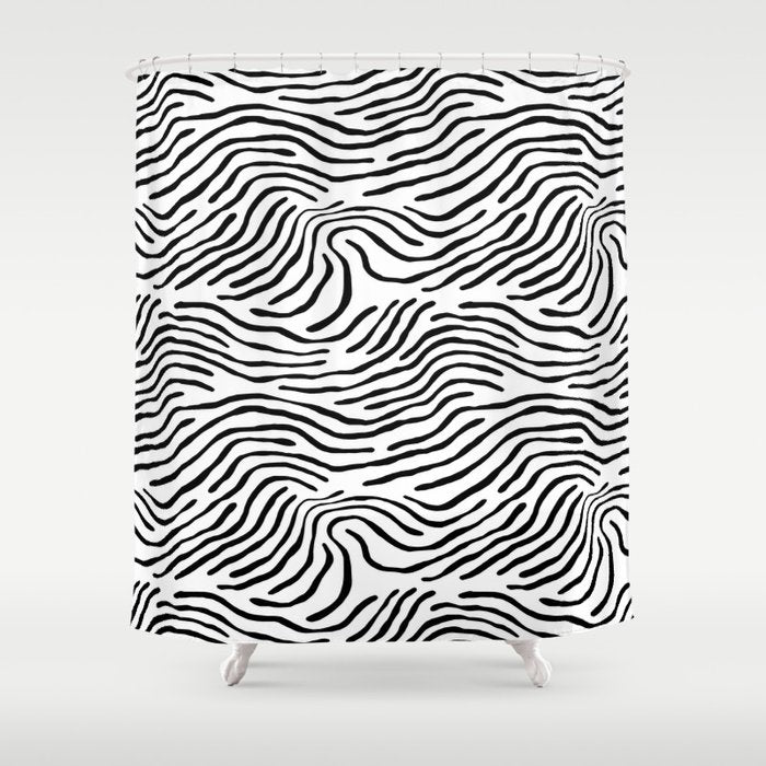 Black and white zebra stripe print art pattern Shower Curtain Gallery Image 1