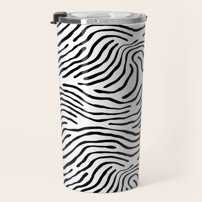 Black and white zebra stripe print art pattern Travel Mug Gallery Image 3