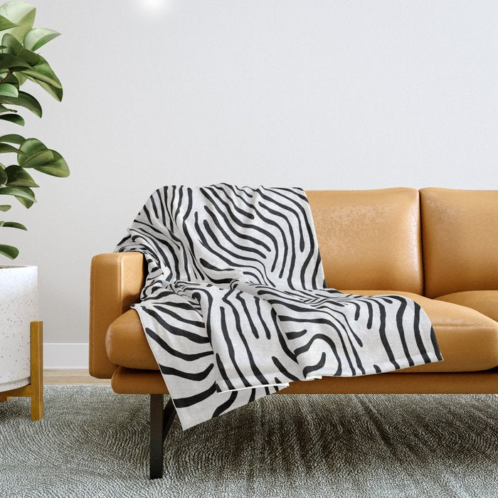 Black and white zebra stripe print art pattern Throw Blanket Gallery Image 1
