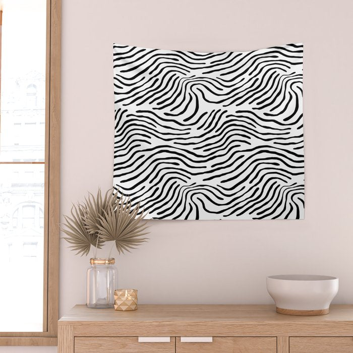 Black and white zebra stripe print art pattern Wall Tapestry Gallery Image 2