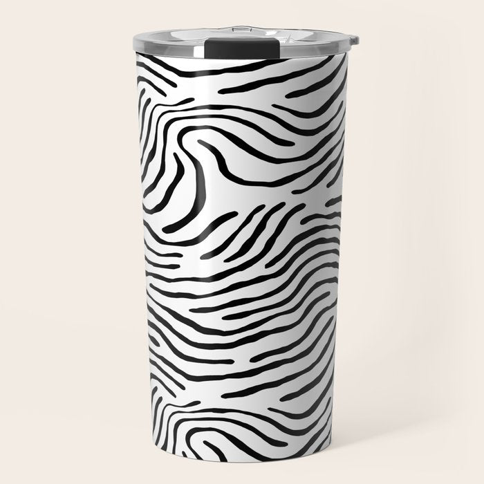 Black and white zebra stripe print art pattern Travel Mug Gallery Image 1