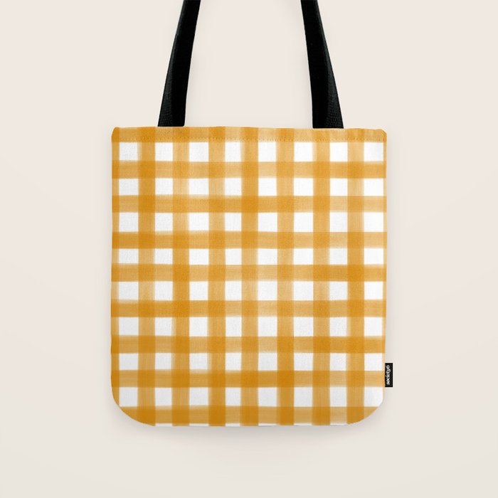 Watercolor Gingham - ochre on white  Tote Bag Gallery Image 1