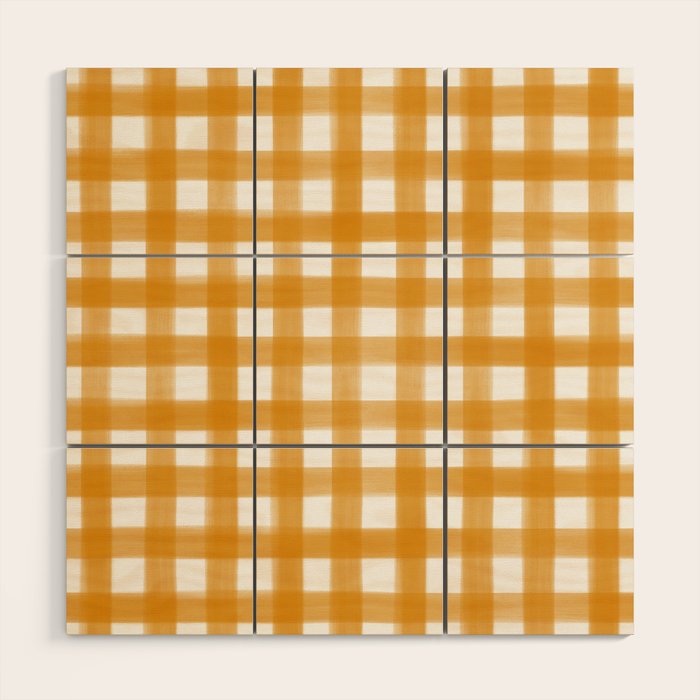 Watercolor Gingham - ochre on white  Wood Wall Art Gallery Image 1