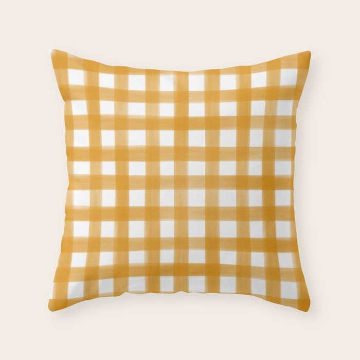 Watercolor Gingham - ochre on white  Throw Pillow Gallery Image 6