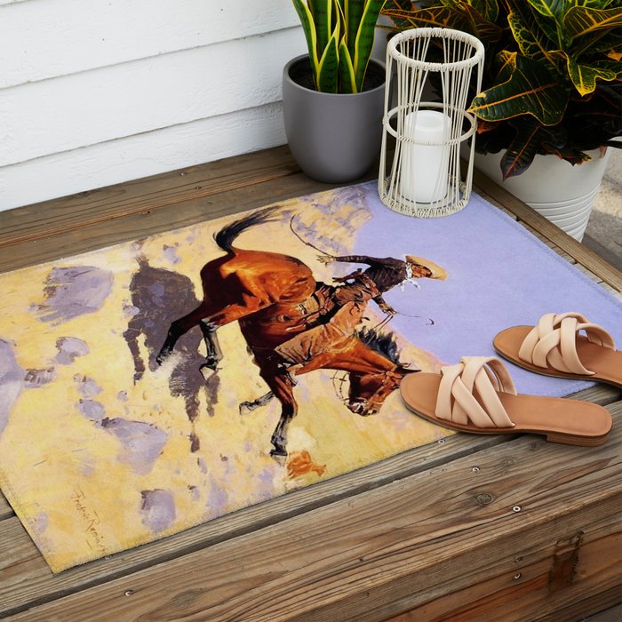 The Cowboy Western Art by Frederic Remington Outdoor Rug Gallery Image 2