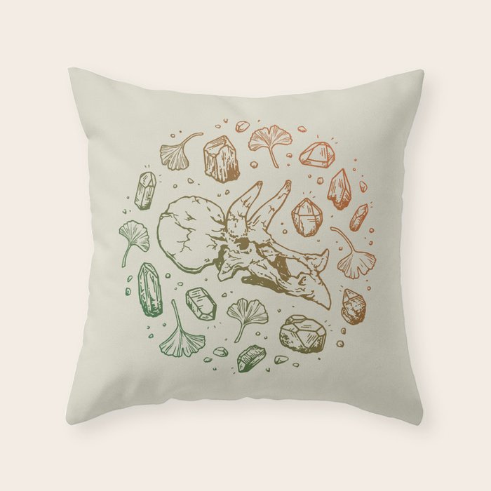 Triceratops Rocks! | Leaf Green & Pumpkin Spice Ombré Throw Pillow Gallery Image 6