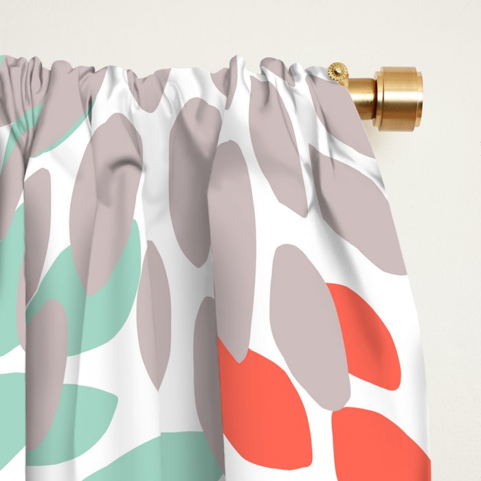 Floral Pattern, Orange, Teal, Mint Green, Flower Print Window Curtain Gallery Image 2