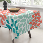 Floral Pattern, Orange, Teal, Mint Green, Flower Print Tablecloth Gallery Image 3
