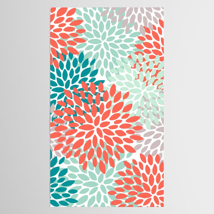 Floral Pattern, Orange, Teal, Mint Green, Flower Print Tablecloth Gallery Image 2