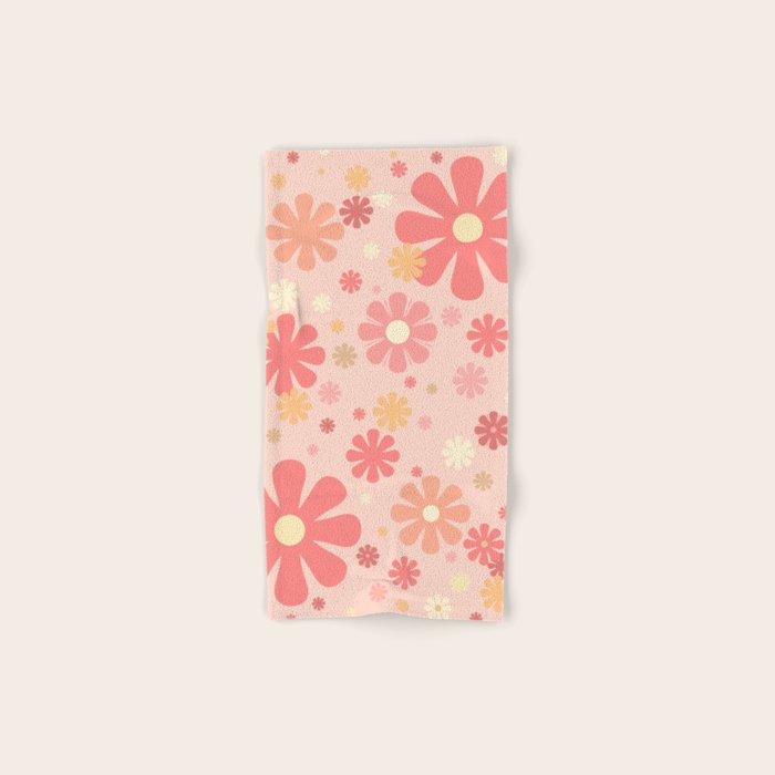 Flowerama Retro Floral Pattern in Blush Pink and Pale Yellow Bath Towel Gallery Image 1