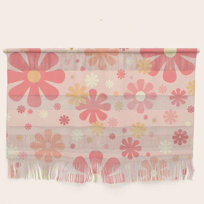 Flowerama Retro Floral Pattern in Blush Pink and Pale Yellow Wall Hanging Gallery Image 1