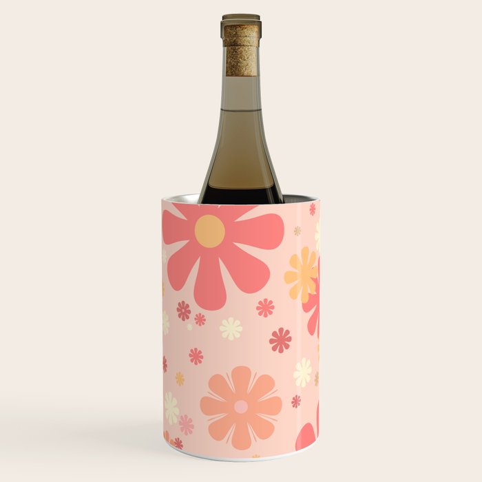 Flowerama Retro Floral Pattern in Blush Pink and Pale Yellow Wine Chiller Gallery Image 2