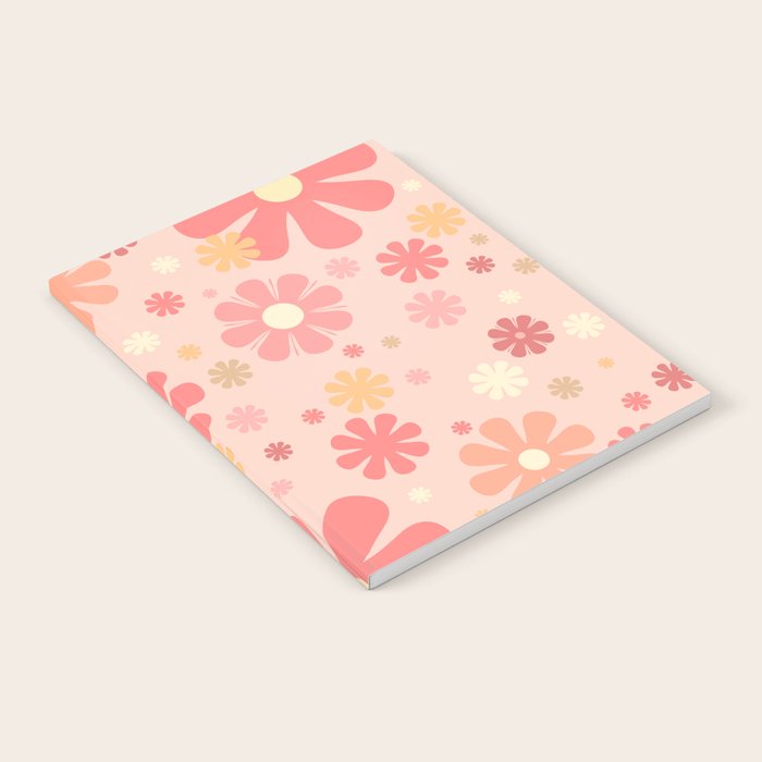 Flowerama Retro Floral Pattern in Blush Pink and Pale Yellow Notebook Gallery Image 2