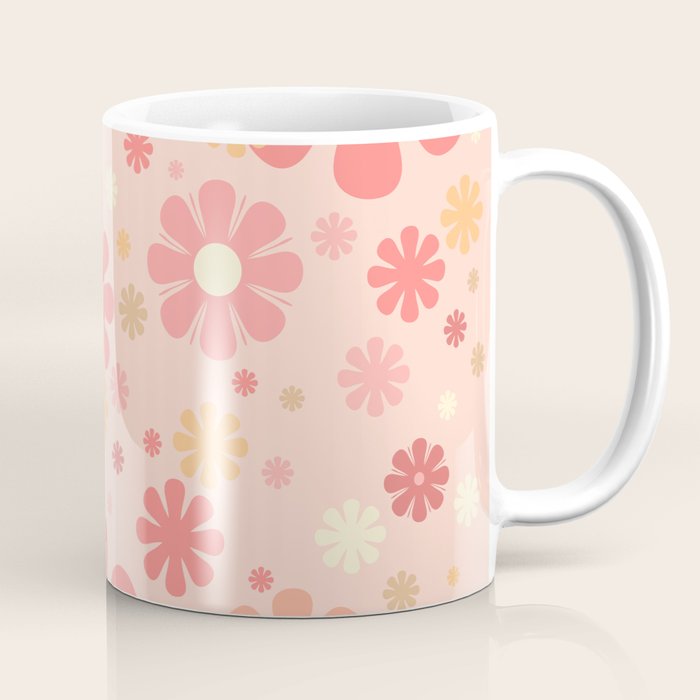 Flowerama Retro Floral Pattern in Blush Pink and Pale Yellow Coffee Mug Gallery Image 1