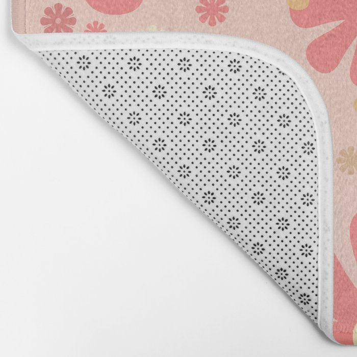 Flowerama Retro Floral Pattern in Blush Pink and Pale Yellow Bath Mat Gallery Image 2