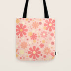 Flowerama Retro Floral Pattern in Blush Pink and Pale Yellow Tote Bag Gallery Image 1