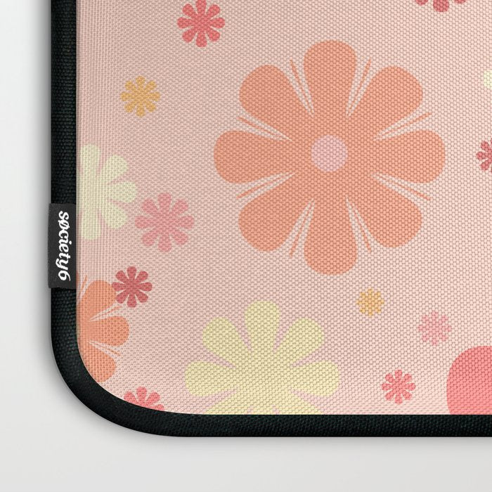 Flowerama Retro Floral Pattern in Blush Pink and Pale Yellow Laptop Sleeve Gallery Image 3