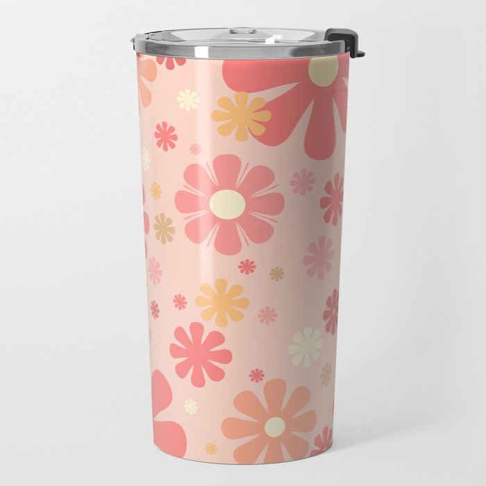 Flowerama Retro Floral Pattern in Blush Pink and Pale Yellow Travel Mug Gallery Image 2