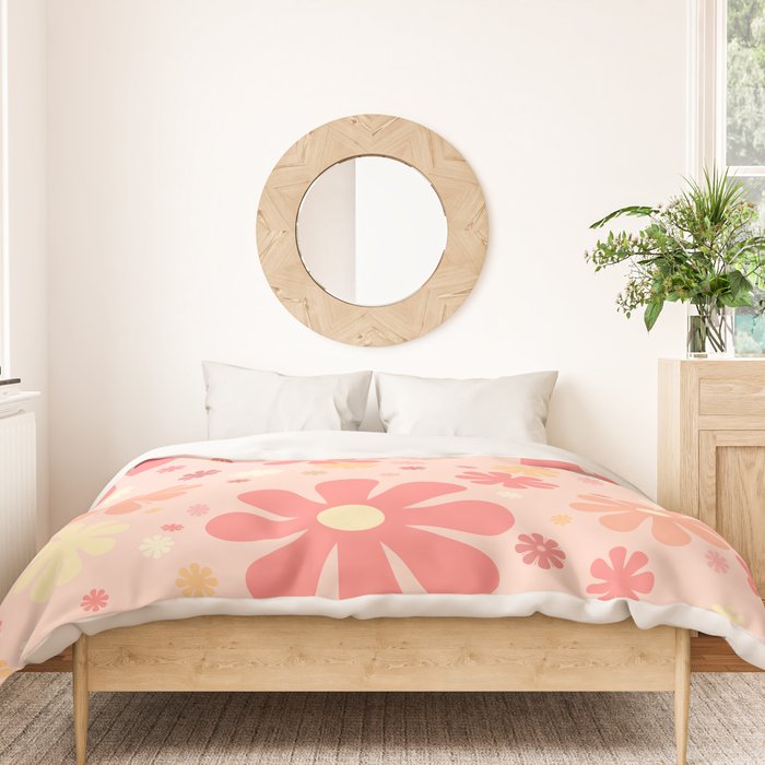 Flowerama Retro Floral Pattern in Blush Pink and Pale Yellow Duvet Cover Gallery Image 3