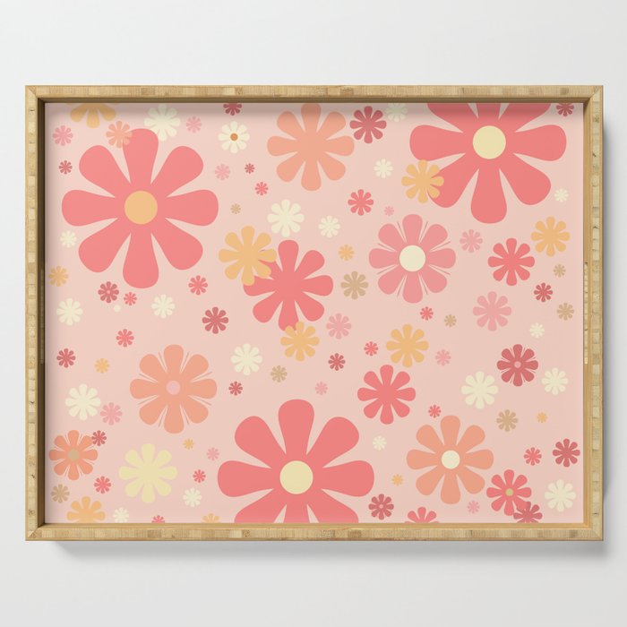 Flowerama Retro Floral Pattern in Blush Pink and Pale Yellow Serving Tray Gallery Image 1