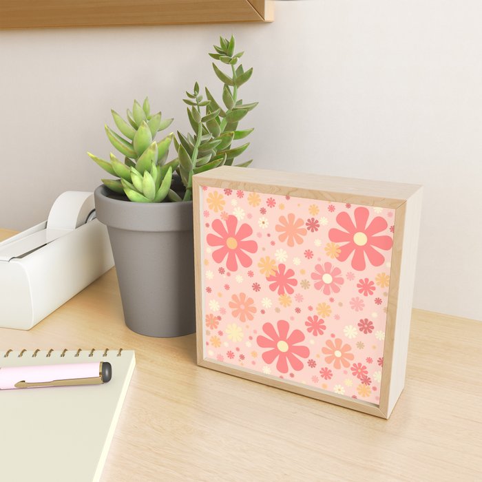 Flowerama Retro Floral Pattern in Blush Pink and Pale Yellow Mini Art Print Gallery Image 2