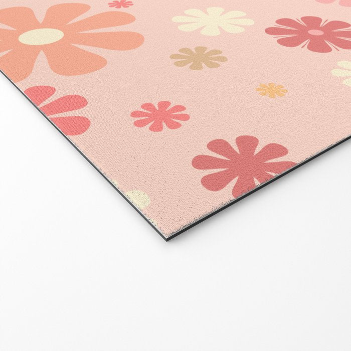 Flowerama Retro Floral Pattern in Blush Pink and Pale Yellow Welcome Mat Gallery Image 2