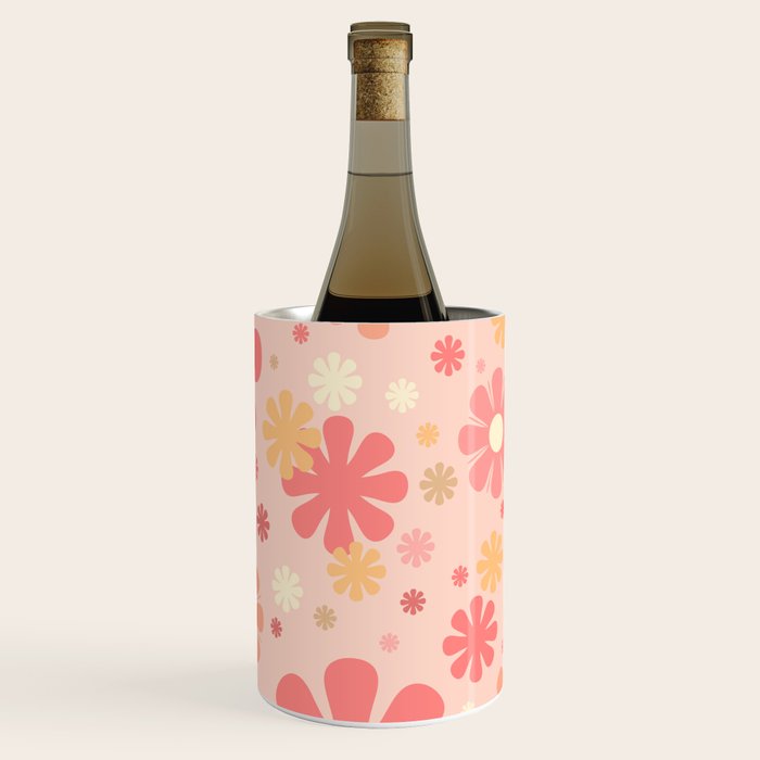 Flowerama Retro Floral Pattern in Blush Pink and Pale Yellow Wine Chiller Gallery Image 1