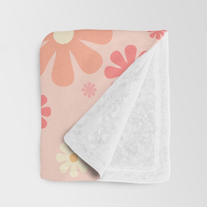 Flowerama Retro Floral Pattern in Blush Pink and Pale Yellow Throw Blanket Gallery Image 3