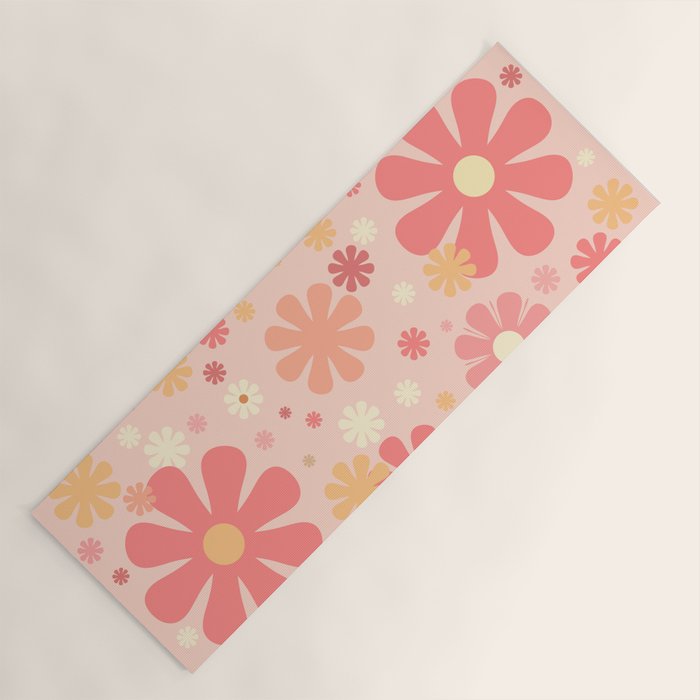 Flowerama Retro Floral Pattern in Blush Pink and Pale Yellow Yoga Mat Gallery Image 1