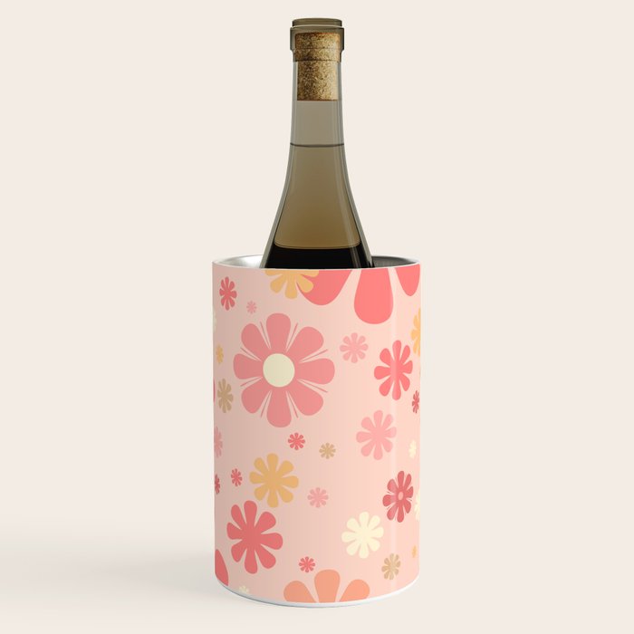 Flowerama Retro Floral Pattern in Blush Pink and Pale Yellow Wine Chiller Gallery Image 3