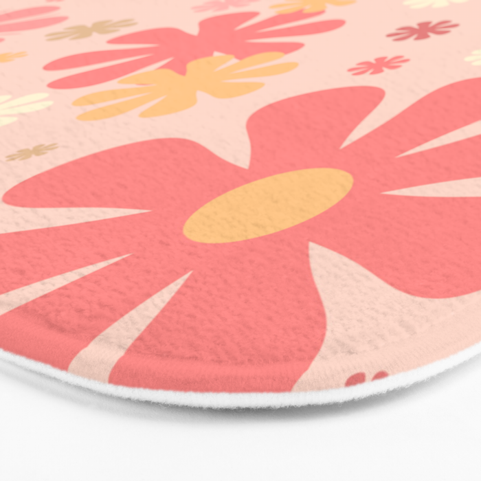 Flowerama Retro Floral Pattern in Blush Pink and Pale Yellow Bath Mat Gallery Image 3